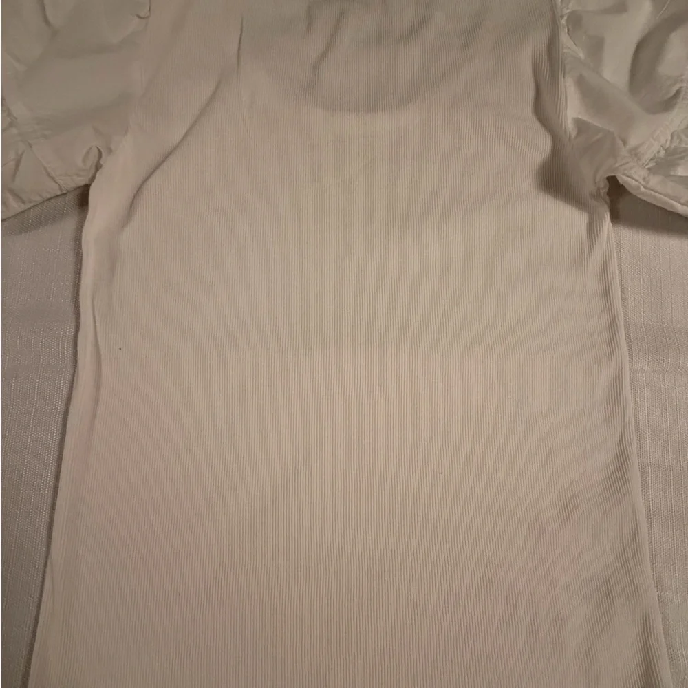 LOFT White Puff Sleeve Scoop Neck Top